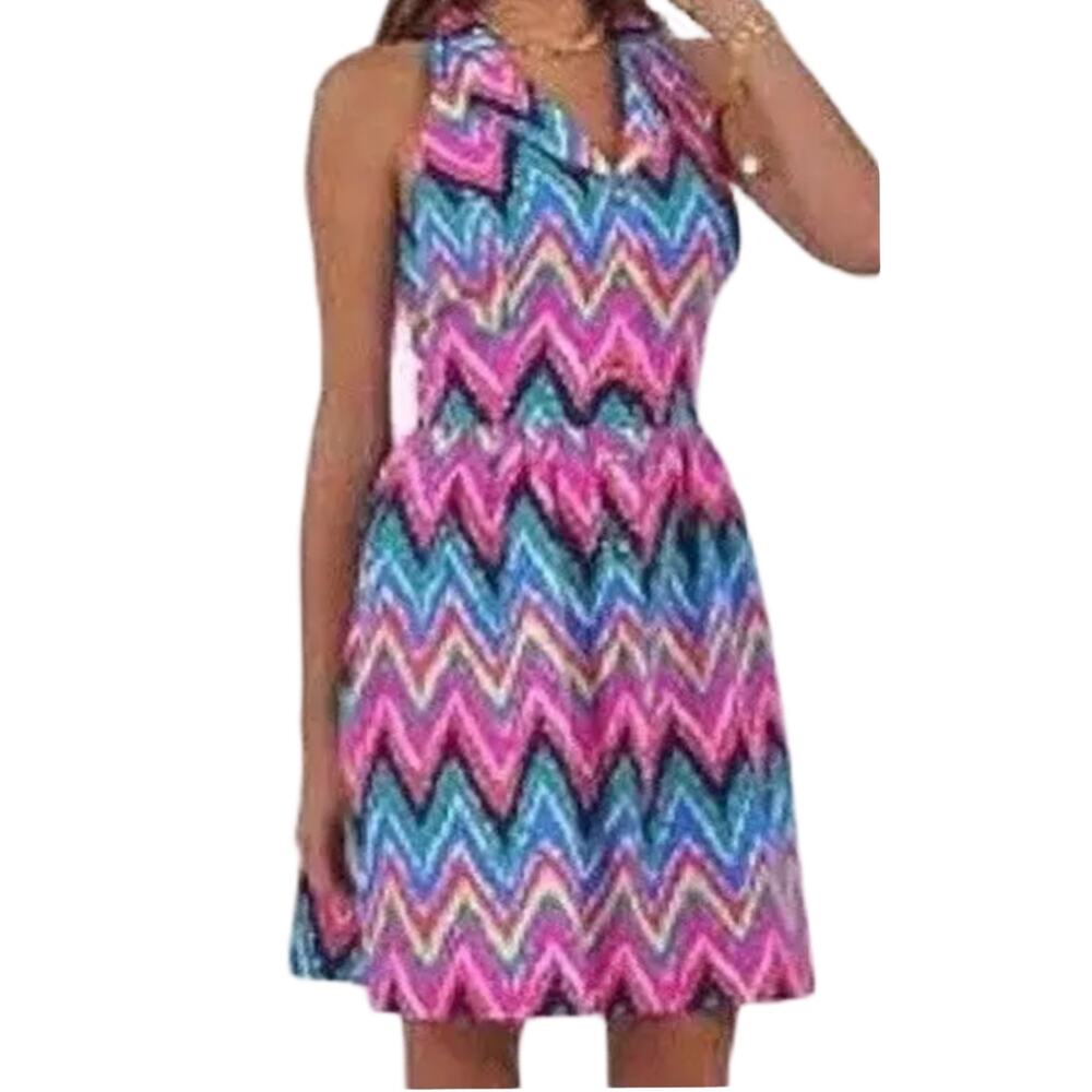 Lilly Pulitzer Sherlynn Hearts A Flutter Chevron Pink Fit & Flare Dress size 4